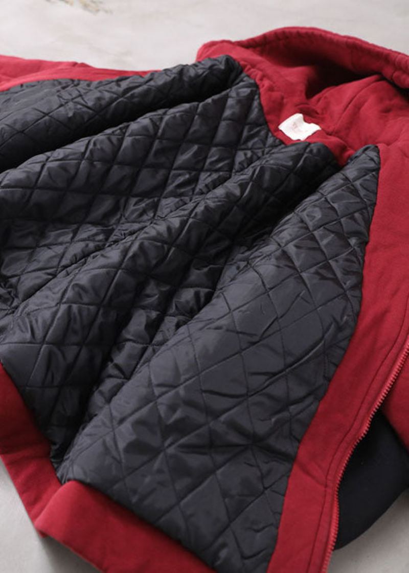 Manteau Witner À Capuche Imprimé Rouge De Grande Taille En Coton Fin Rempli D'hiver - Rouge