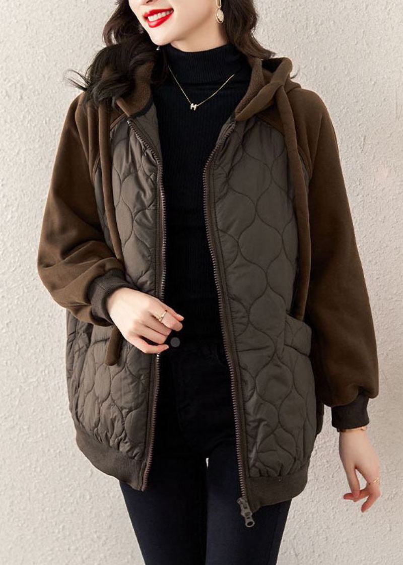 Manteau Witner Décontracté À Capuche Avec Cordon De Serrage Et Patchwork De Coton Fin Rempli De - Manteaux d'hiver femmes