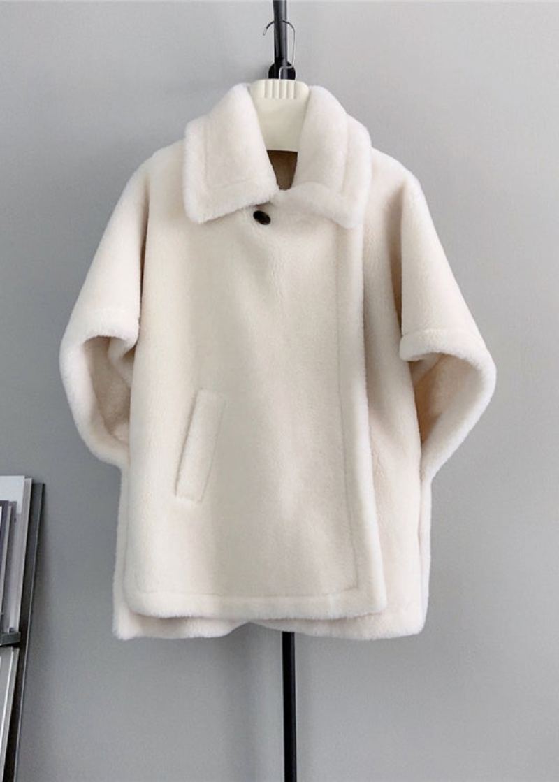 Manteaux Cape En Laine Beige Français Avec Poches À Col Carré Hiver