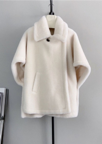 Manteaux Cape En Laine Beige Français Avec Poches À Col Carré Hiver