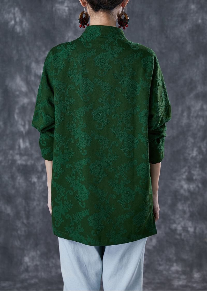 Manteaux En Coton À Boutons Chinois Jacquard Vert De Grande Taille Automne - Manteaux d'hiver femmes