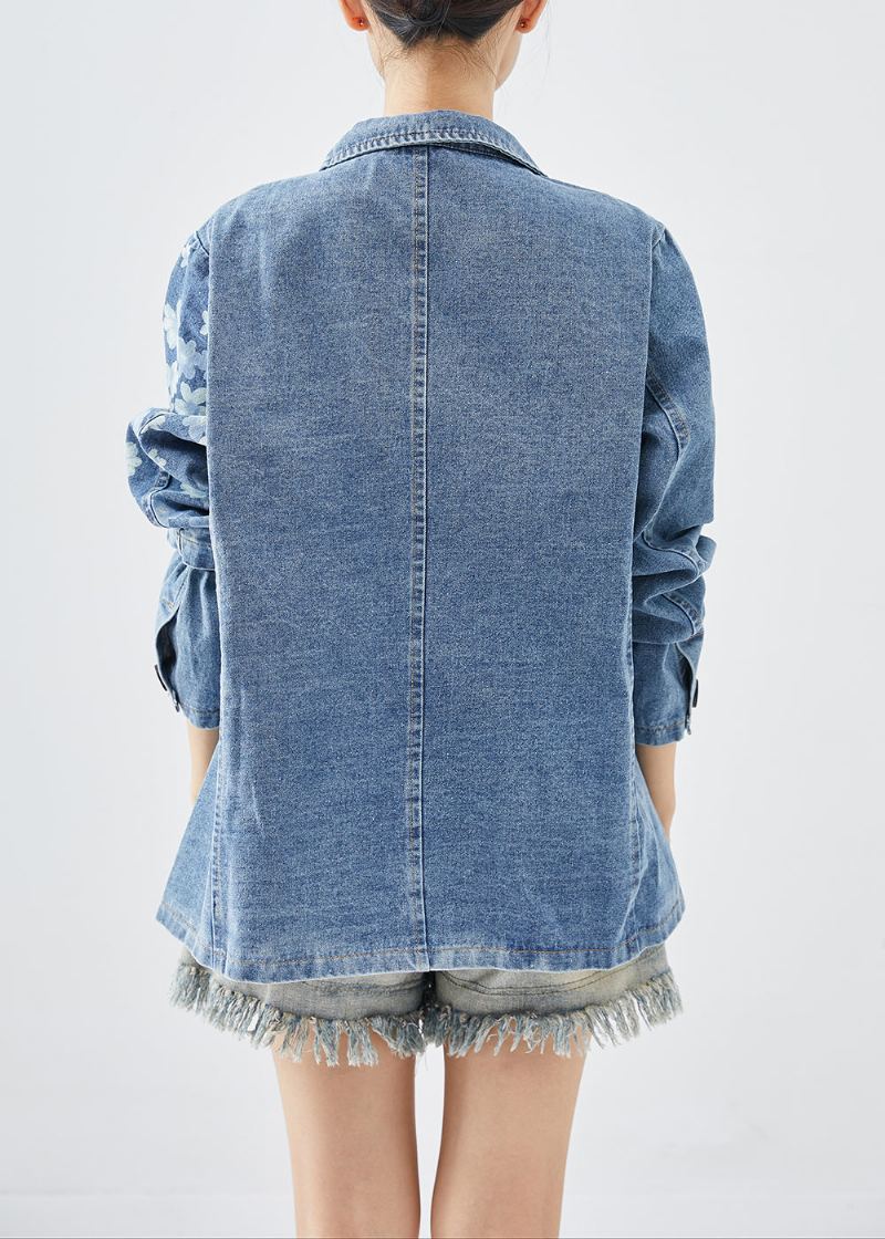 Manteaux En Coton Imprimé Asymétrique Bleu Denim Fin Automne - Manteaux d'hiver femmes