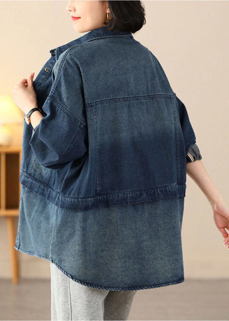 Manteaux En Denim De Coton Avec Poches Patchwork Surdimensionnées Bleu Biologique Printemps - Manteaux d'hiver femmes