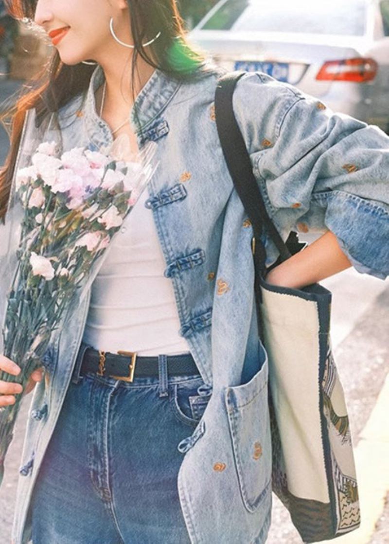 Manteaux En Denim À Manches Longues Avec Poches Boutonnées Fabrication Française - Manteaux d'hiver femmes