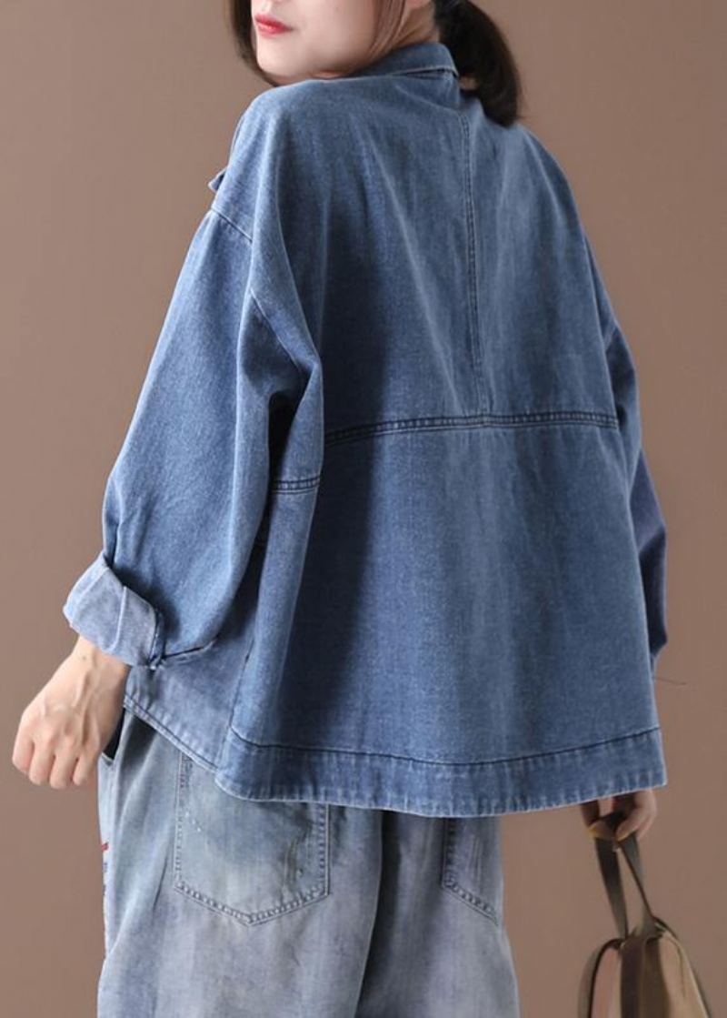 Manteaux Fins Et Décontractés À Col Montant Pour Femme Bleu Denim - Manteaux d'hiver femmes