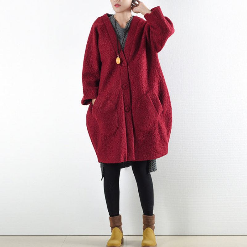 Manteaux En Laine Rouge Surdimensionnés Pour Femme Vêtements D'extérieur Design Original Hiver 2024 - Manteaux d'hiver femmes