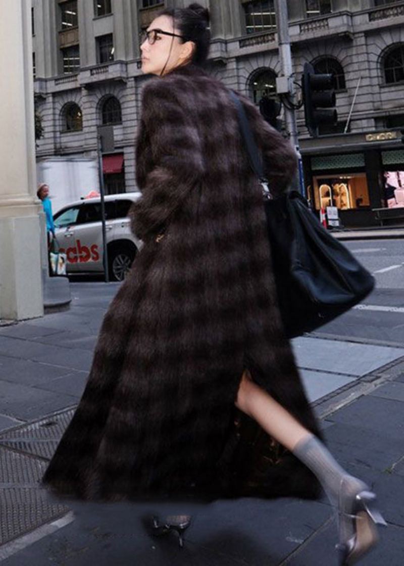 Manteaux Longs En Laine À Double Boutonnage À Carreaux Chocolat Modernes Printemps - Manteaux d'hiver femmes