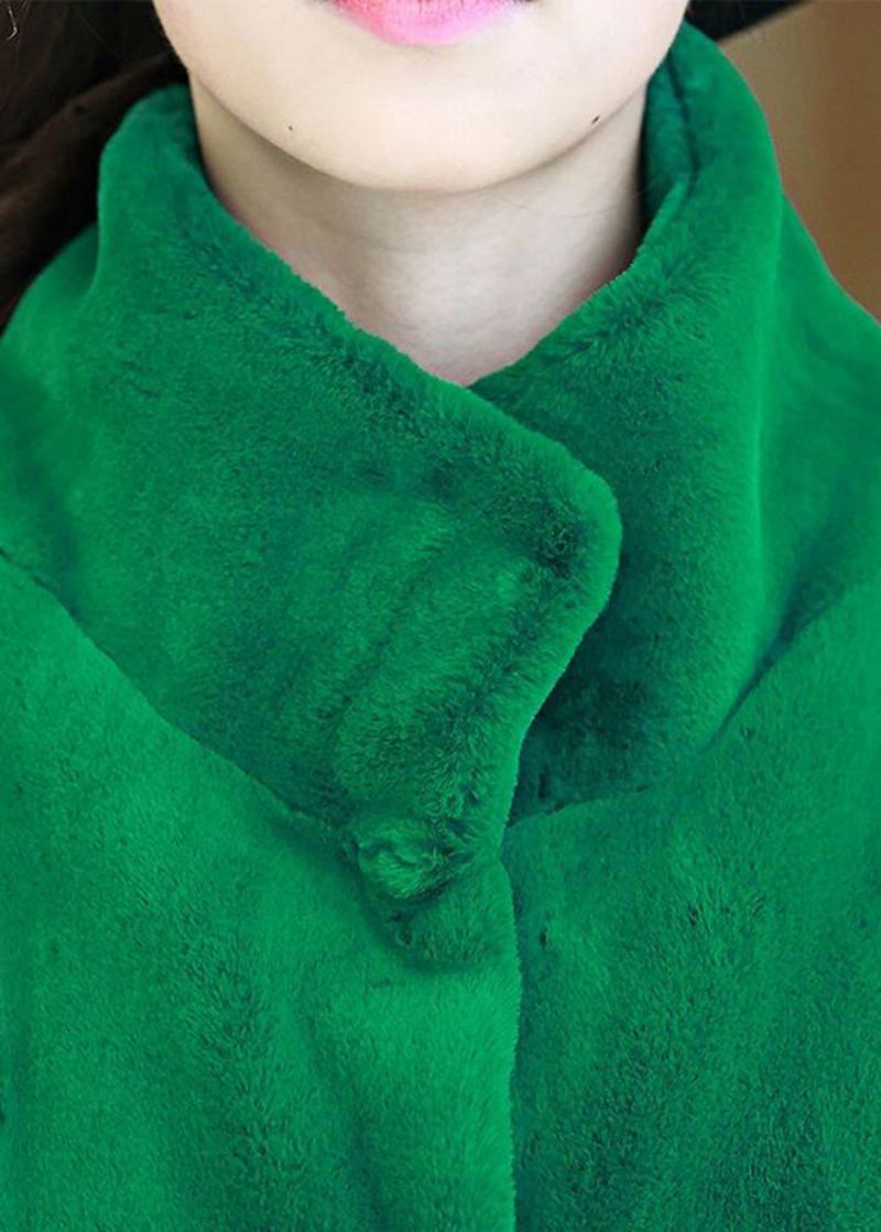 Manteaux Pelucheux À Col Montant Vert Pour Femmes Surdimensionnés En Fourrure Pelucheuse Manches De Bracelet - Manteaux d'hiver femmes