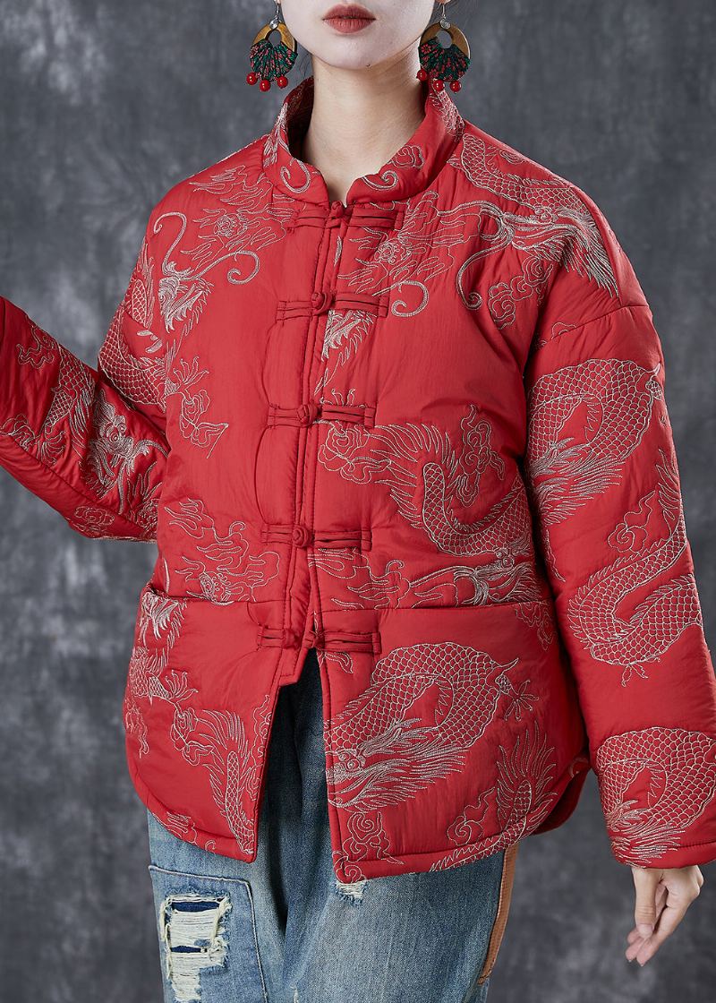 Manteaux Remplis De Coton Fin En Patchwork Brodé Rouge De Style Chinois Hiver - Manteaux d'hiver femmes