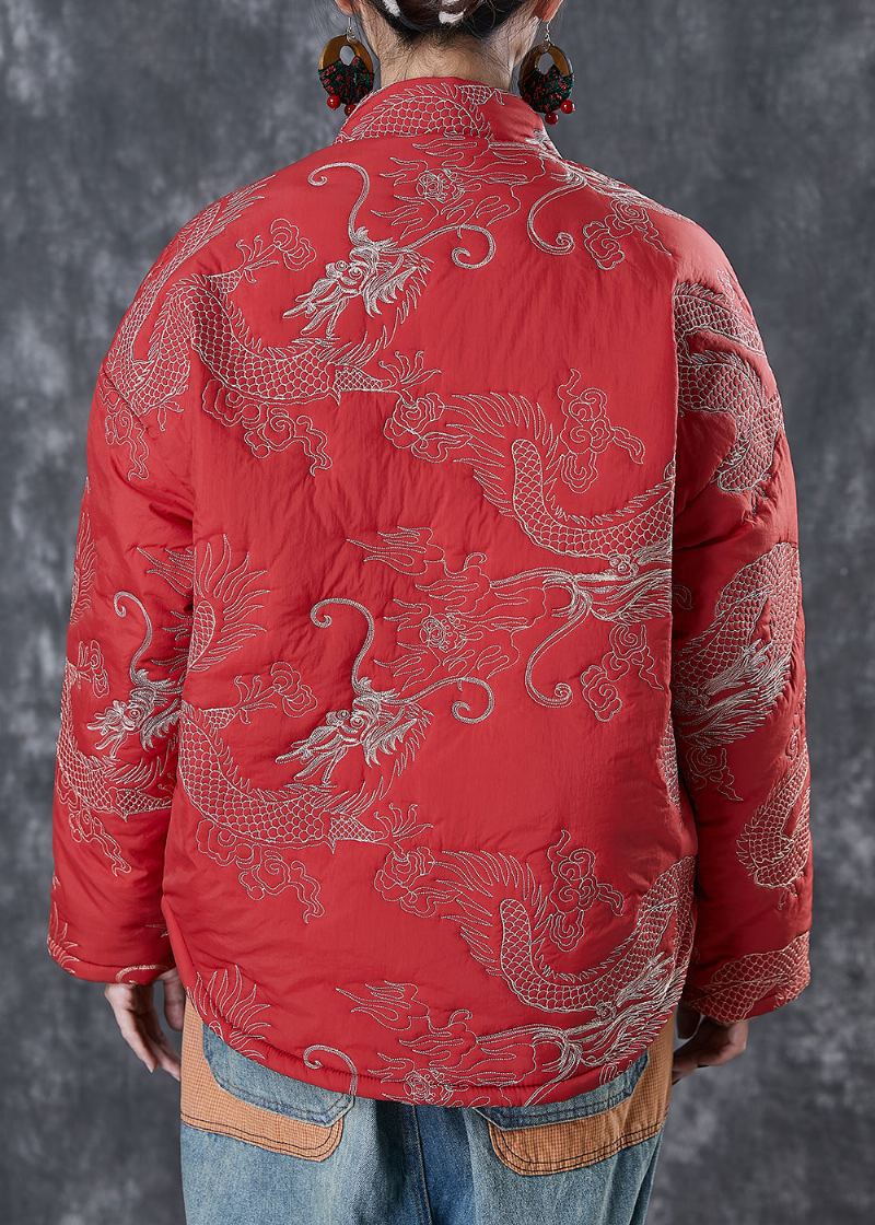 Manteaux Remplis De Coton Fin En Patchwork Brodé Rouge De Style Chinois Hiver - Manteaux d'hiver femmes