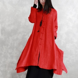 Manteaux Rouges Oversize Stand Jacquard Maxi Manteau Mode Manches Longues Poches Long