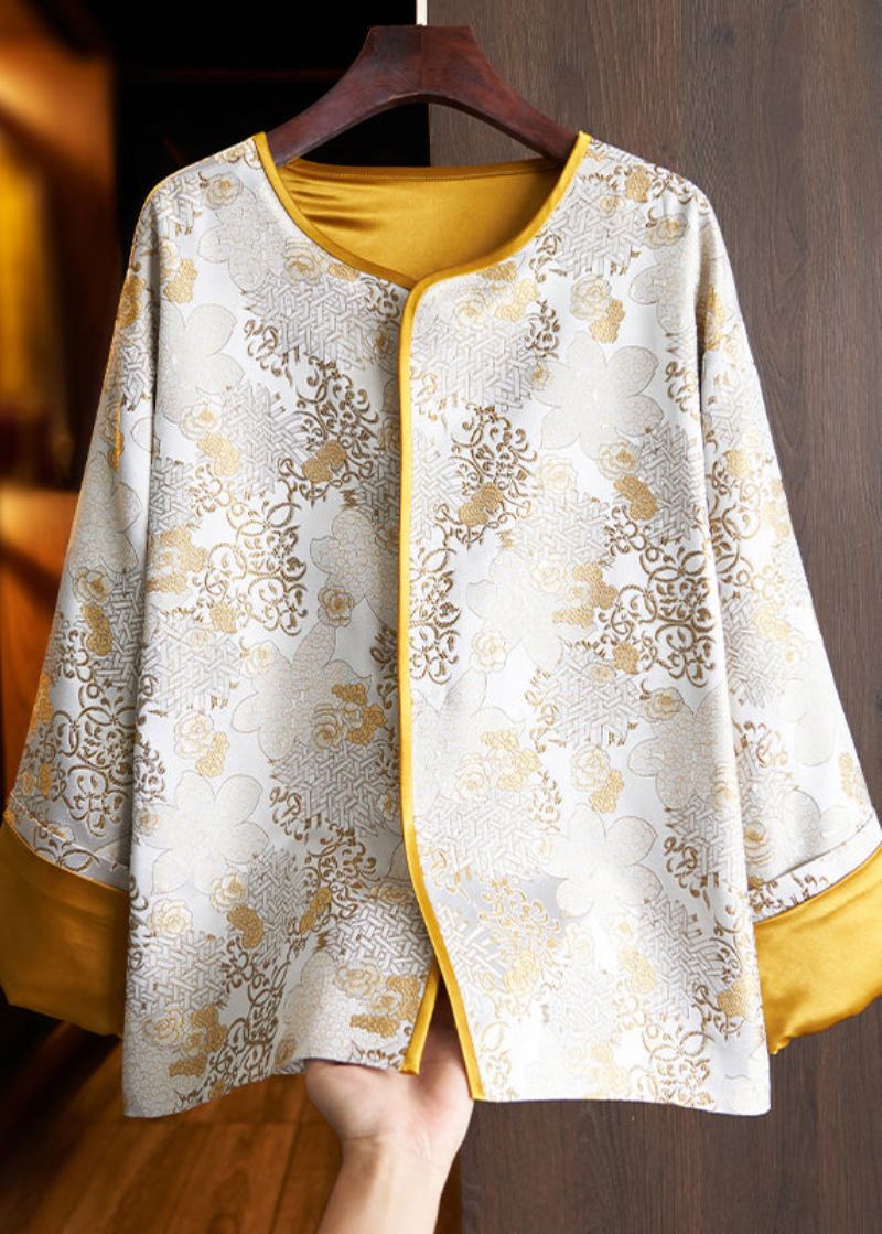 Manteaux En Soie Amples En Patchwork Jacquard Jaune De Style Chinois Automne