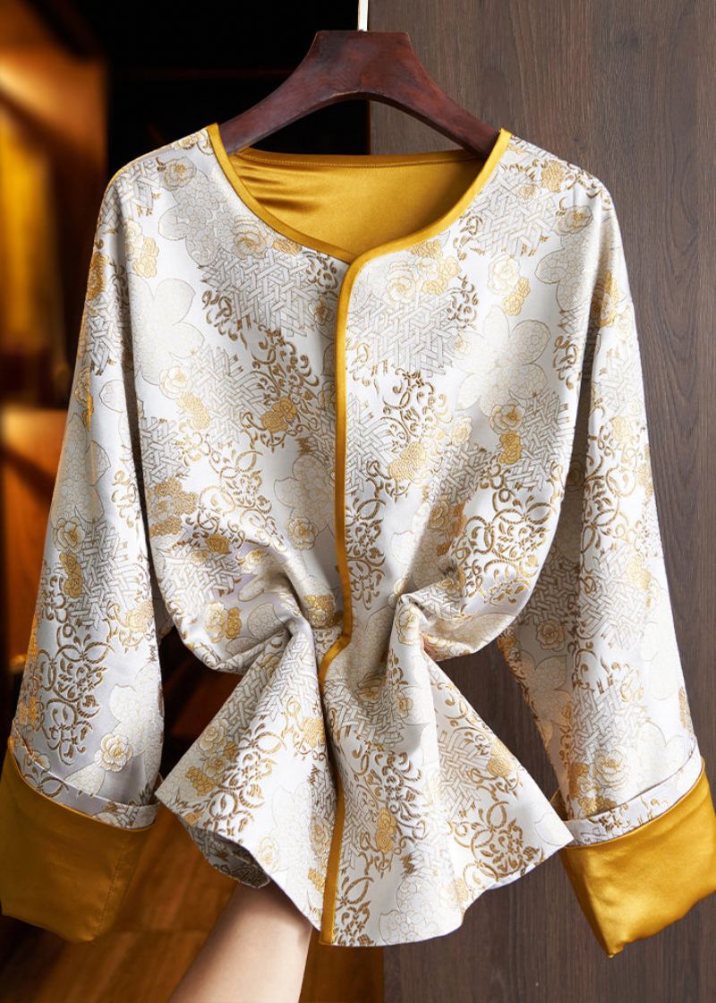 Manteaux En Soie Amples En Patchwork Jacquard Jaune De Style Chinois Automne - Manteaux d'hiver femmes