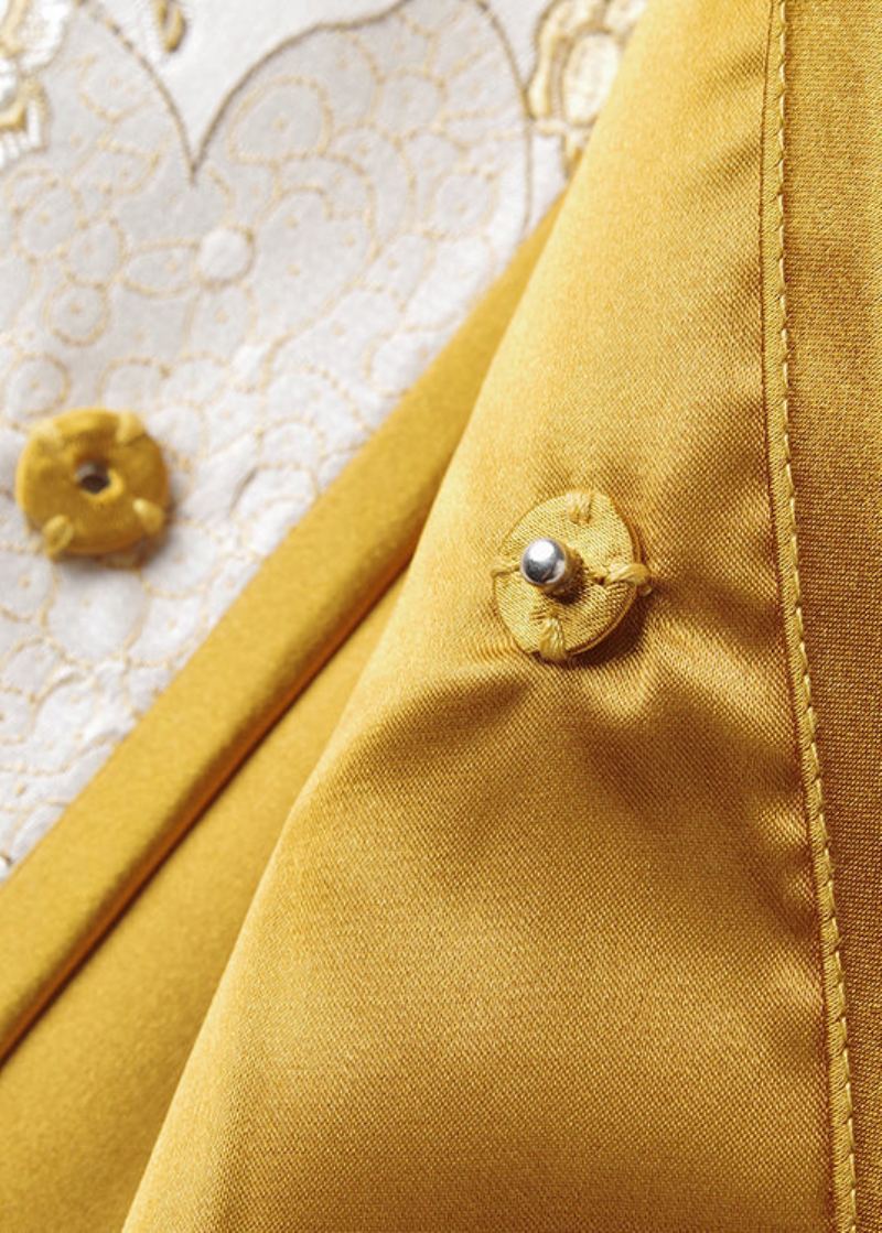 Manteaux En Soie Amples En Patchwork Jacquard Jaune De Style Chinois Automne - Manteaux d'hiver femmes