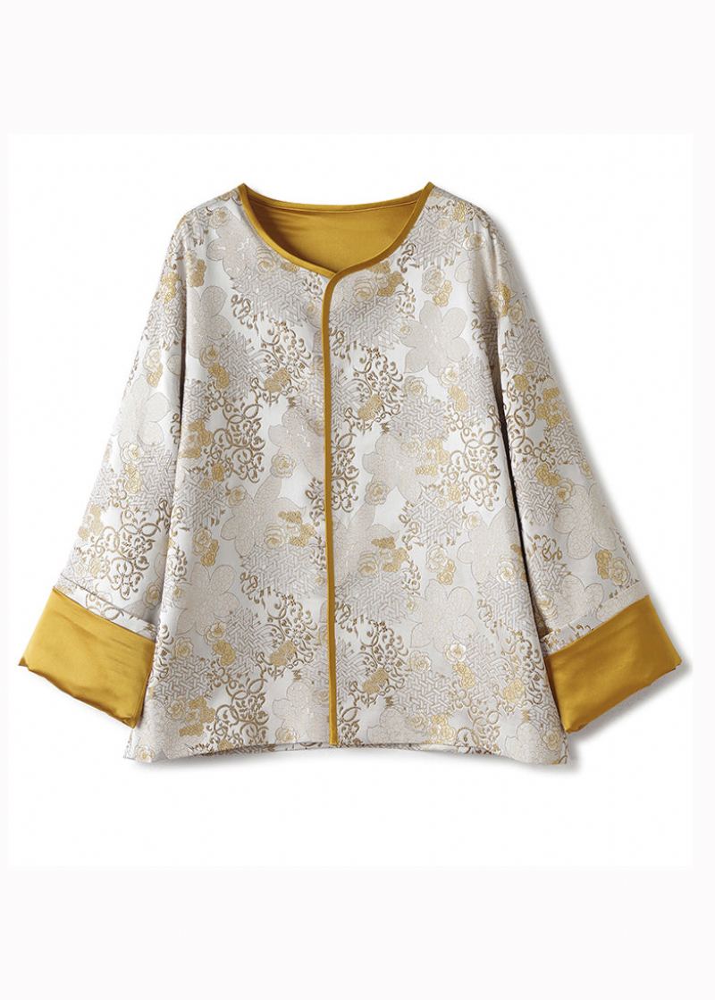 Manteaux En Soie Amples En Patchwork Jacquard Jaune De Style Chinois Automne - Manteaux d'hiver femmes