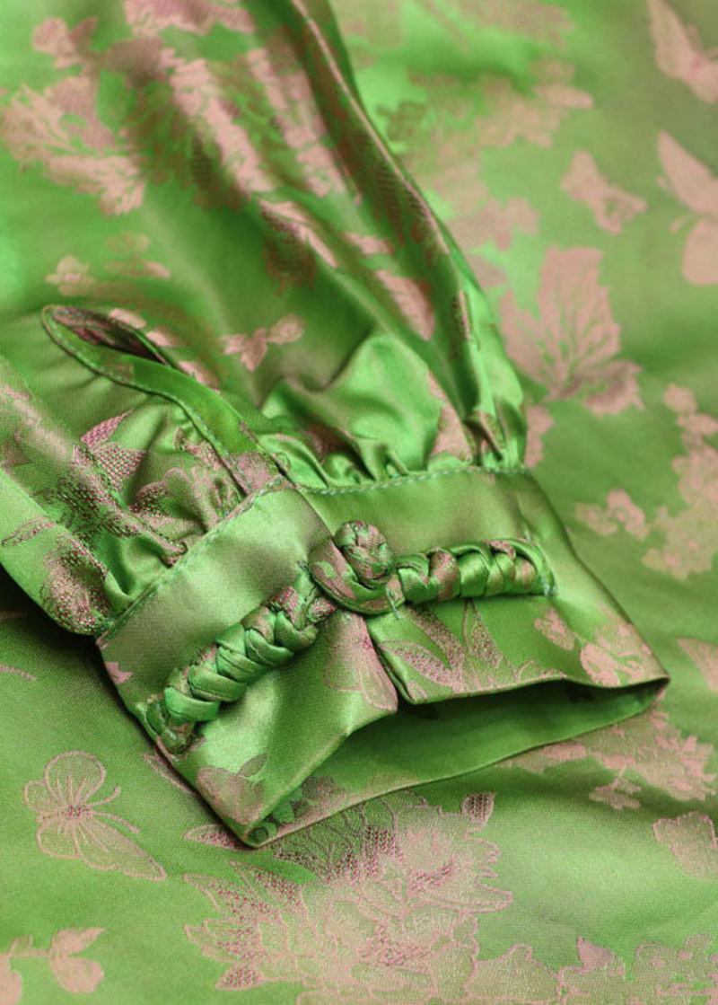 Manteaux En Soie Jacquard À Col Montant Avec Boutons Verts De Style Chinois Printemps - Manteaux d'hiver femmes