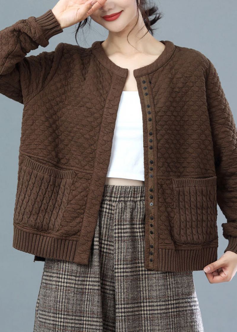 Mode Chocolat Surdimensionné Tricot Patchwork Coton Vestes Hiver