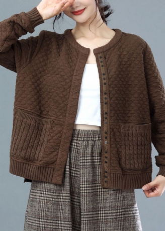 Mode Chocolat Surdimensionné Tricot Patchwork Coton Vestes Hiver