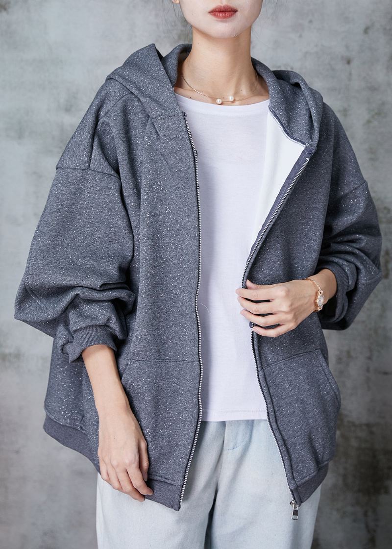 Mode Gris À Capuche Paillettes Coton Manteau Vêtements D'extérieur Printemps - Manteaux d'hiver femmes