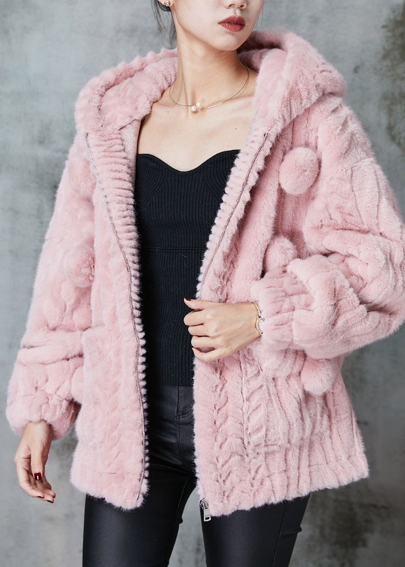 Mode Rose À Capuche Fourrure Floue Manteau Moelleux Vêtements D'extérieur Printemps - Manteaux d'hiver femmes