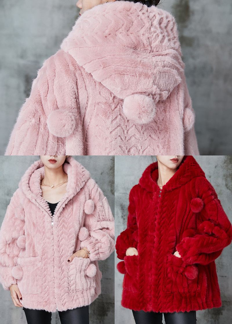 Mode Rose À Capuche Fourrure Floue Manteau Moelleux Vêtements D'extérieur Printemps - Manteaux d'hiver femmes