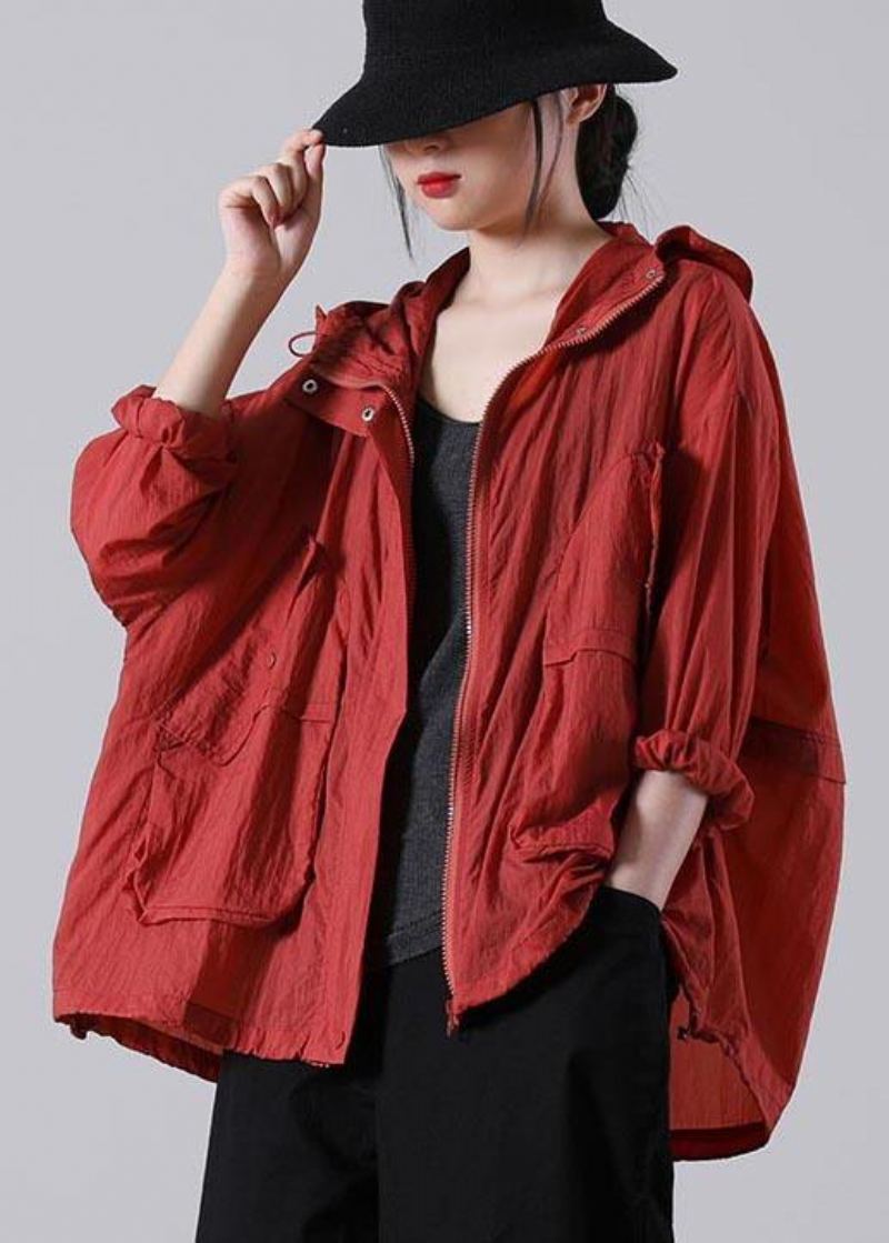 Mode Rouge À Manches Longues Upf 50+ Manteau Veste D'été À Capuche - Blanc