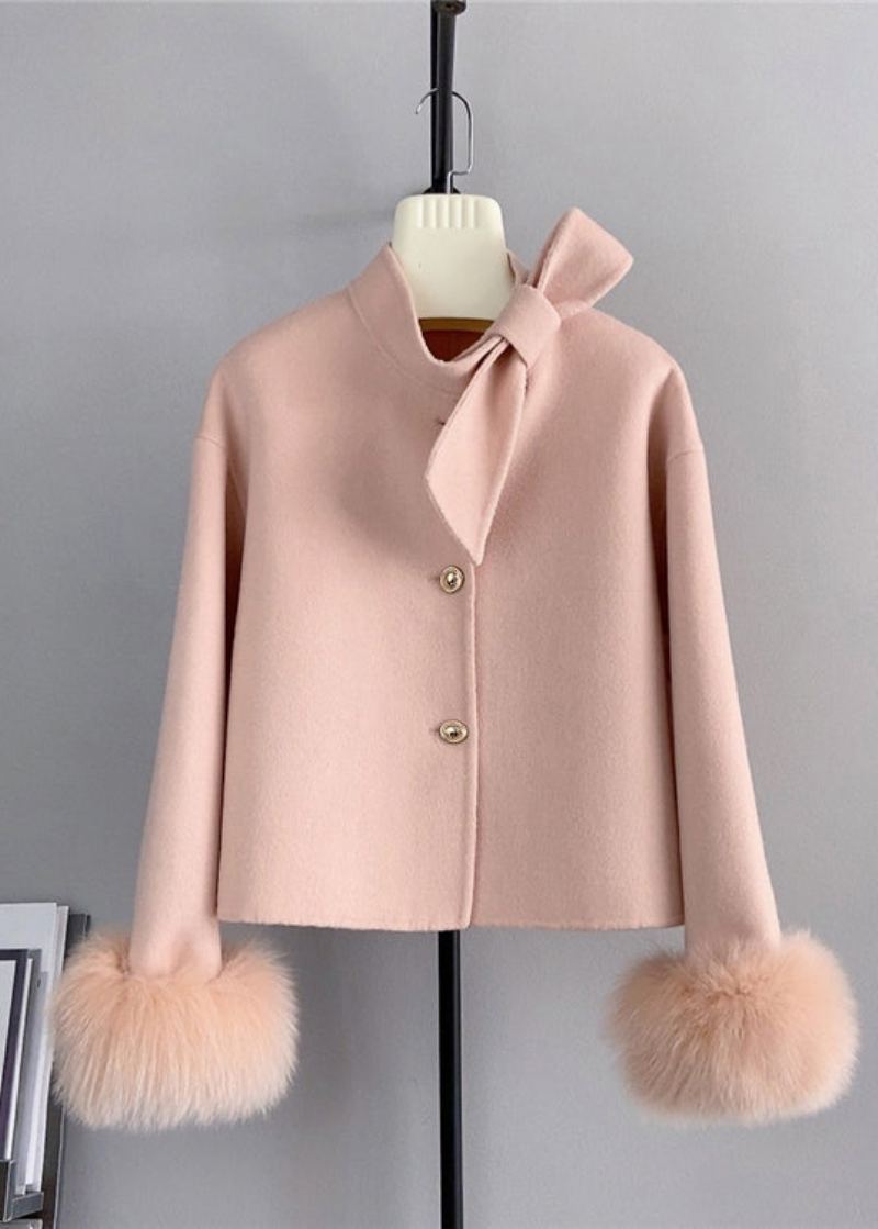 Nouveau Blanc Laine Noeud Bouton Renard Cheveux Manchette Manteau Court Hiver - Manteaux d'hiver femmes