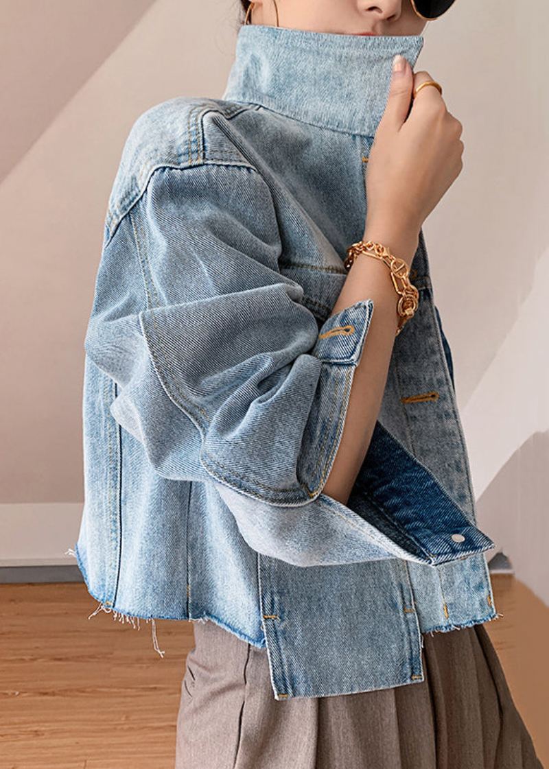 Nouveau Bleu Bouton Poches Patchwork Denim Manteaux Printemps