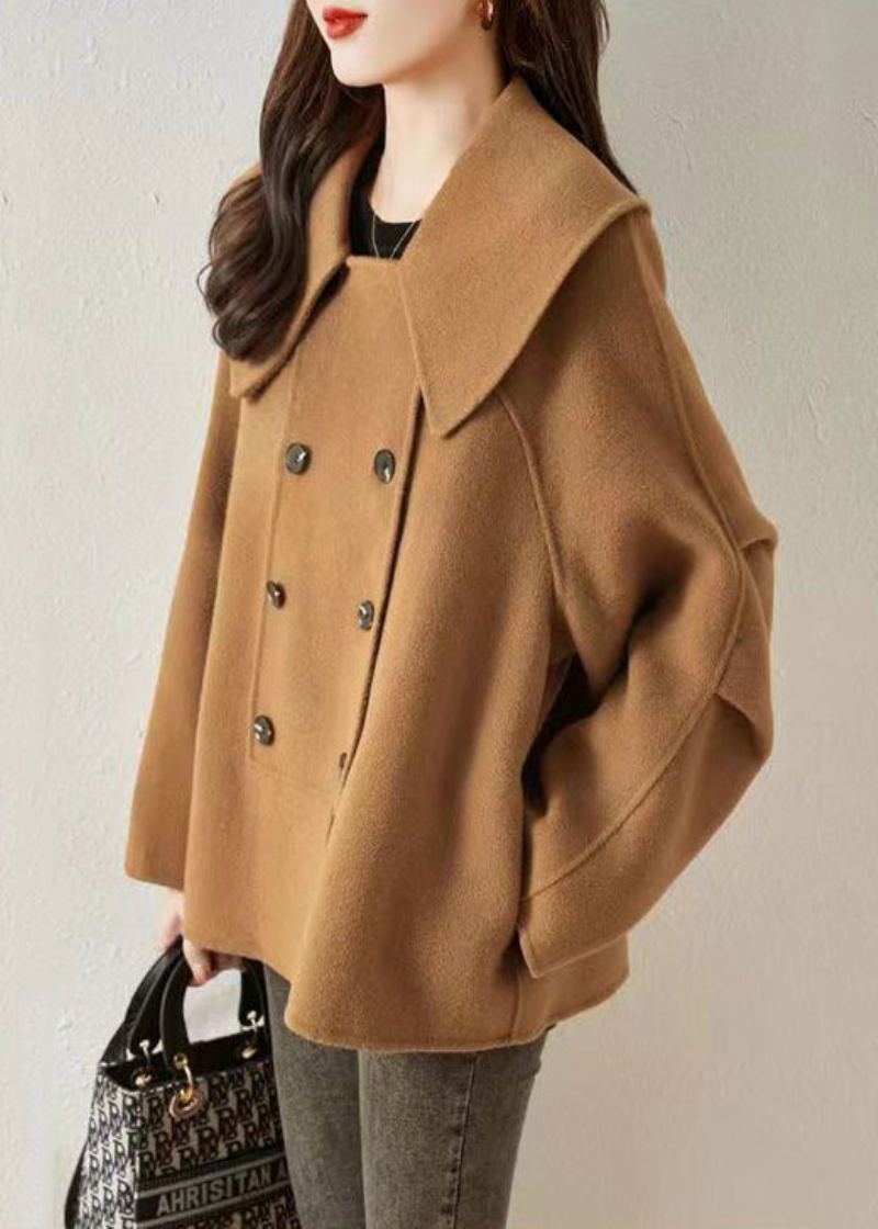 Nouveau Camel Bouton Poches Patchwork Manteau En Laine Automne - Manteaux d'hiver femmes