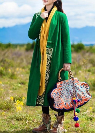 Nouveau Manteau D'hiver Chaud De Grande Taille Vêtements D'extérieur Brodés Pardessus Vert