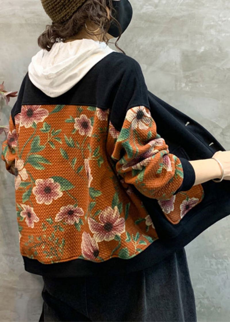 Nouveau Orange Bouton Poches Patchwork Chaud Polaire Manteau Automne - Manteaux d'hiver femmes