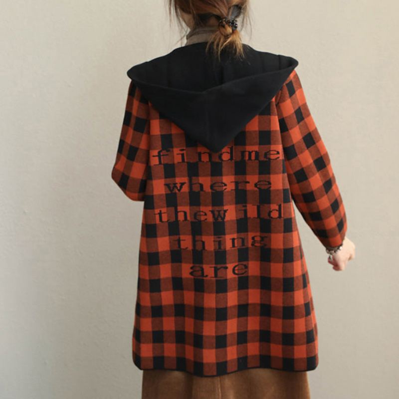 Nouveau Sweat À Capuche Ample Plaid Épaissir Manteau Femmes Vestes - Vert