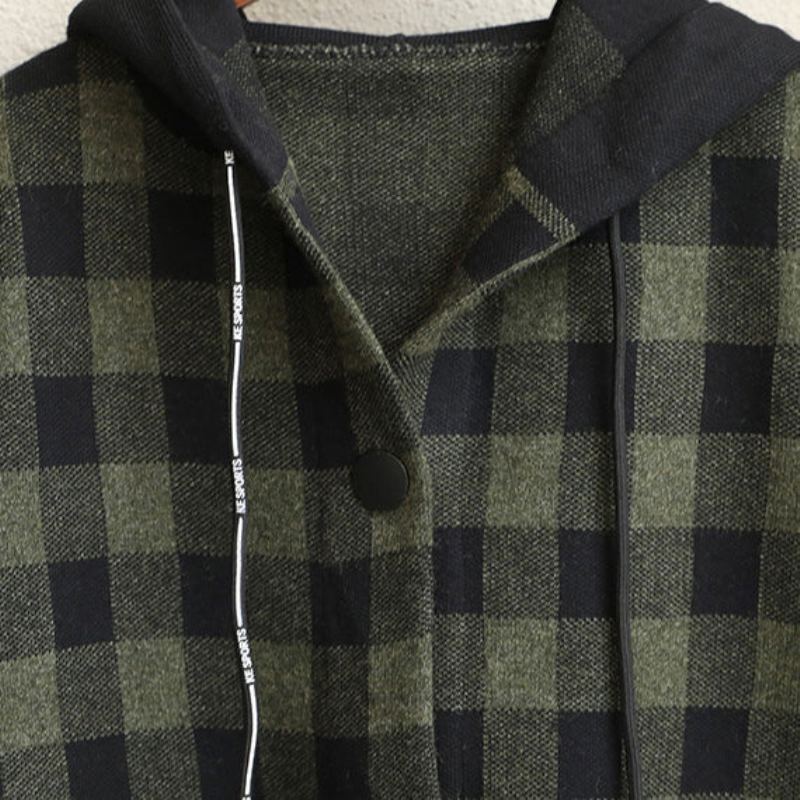 Nouveau Sweat À Capuche Ample Plaid Épaissir Manteau Femmes Vestes - Vert