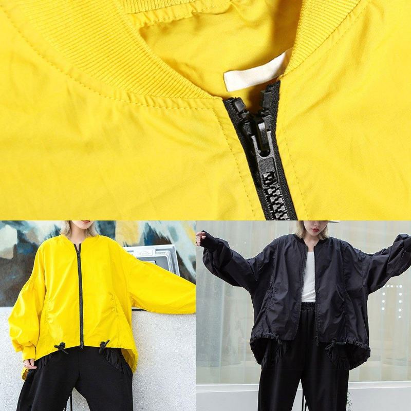 Ourlet À Cordon De Serrage Simple Manteaux Longs Noirs Surdimensionnés Vêtements D'extérieur D'automne - Jaune