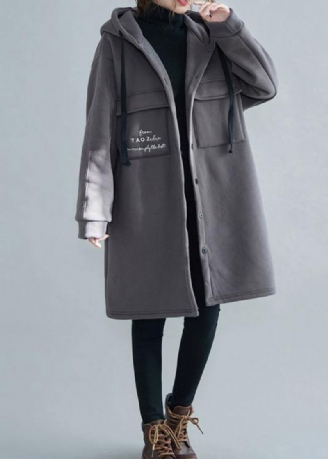 Parka Avec Broderie Fine Grise Pour Femme Veste D'hiver Surdimensionnée Poches À Capuche Vêtements D'extérieur