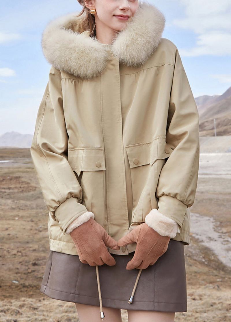 Parka D'hiver En Coton Kaki À Capuche Et Poches Zippées De Grande Taille - Manteaux d'hiver femmes