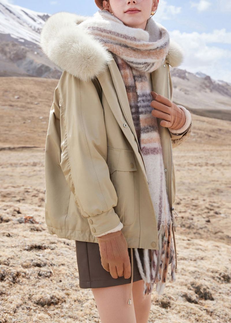 Parka D'hiver En Coton Kaki À Capuche Et Poches Zippées De Grande Taille - Manteaux d'hiver femmes