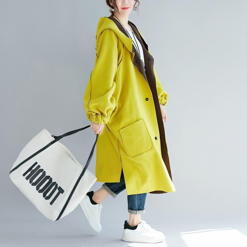 Parka Jaune Décontractée Pour Femmes Tendance Grande Taille À Capuche Deux Façons De Porter Veste D'hiver Élégante Manteaux Design Bas Et Haut - Manteaux d'hiver femmes