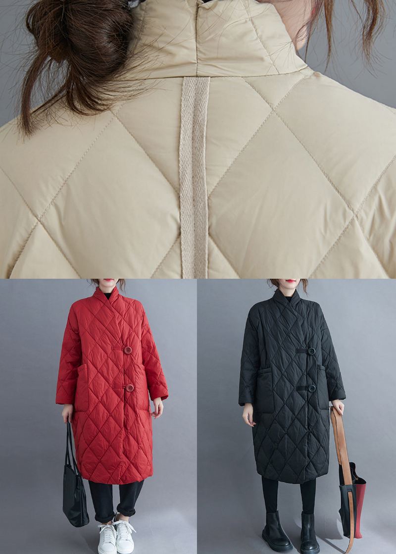 Parka Longue En Coton Avec Poches Boutonnées Rouges Grande Taille Remplie De Hiver - Manteaux d'hiver femmes