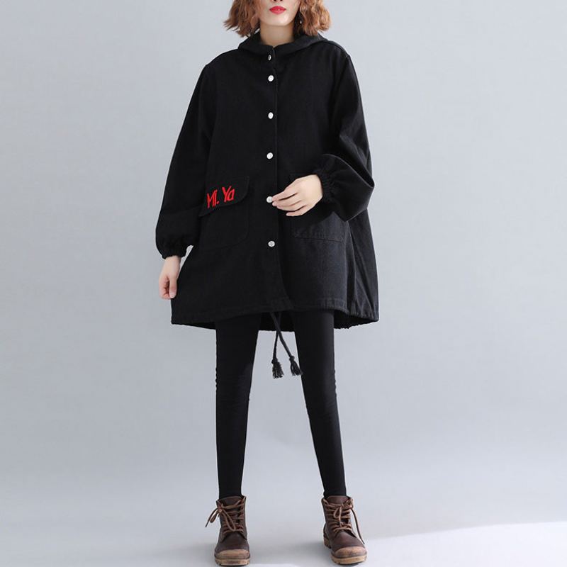 Parkas Noirs De Luxe Pour Femmes Manteau D'hiver Chaud À Capuche Décontracté Manteaux Élégants Avec Broderie - Manteaux d'hiver femmes