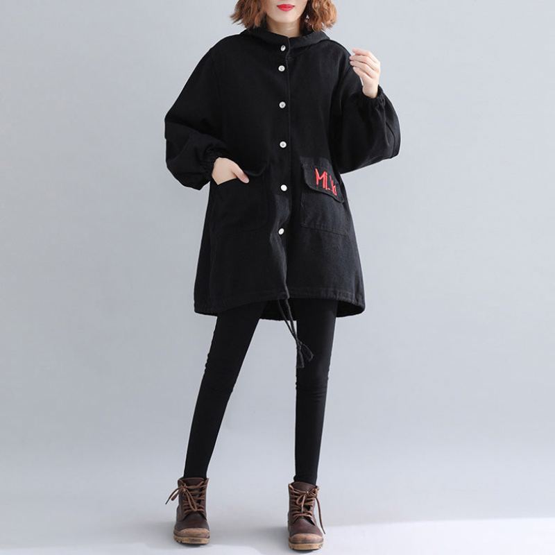 Parkas Noirs De Luxe Pour Femmes Manteau D'hiver Chaud À Capuche Décontracté Manteaux Élégants Avec Broderie - Manteaux d'hiver femmes