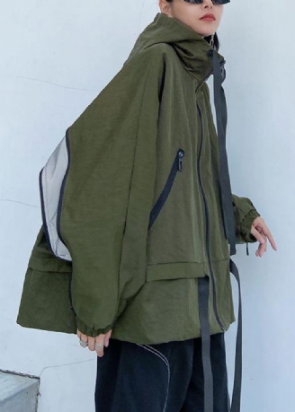 Poches À Capuche Uniques Manteau D'automne À La Mode Baggy Vert Armée