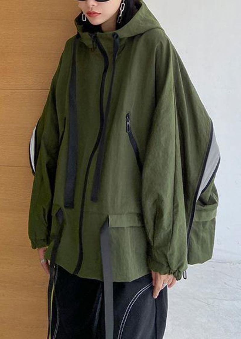 Poches À Capuche Uniques Manteau D'automne À La Mode Baggy Vert Armée - Vert Armée