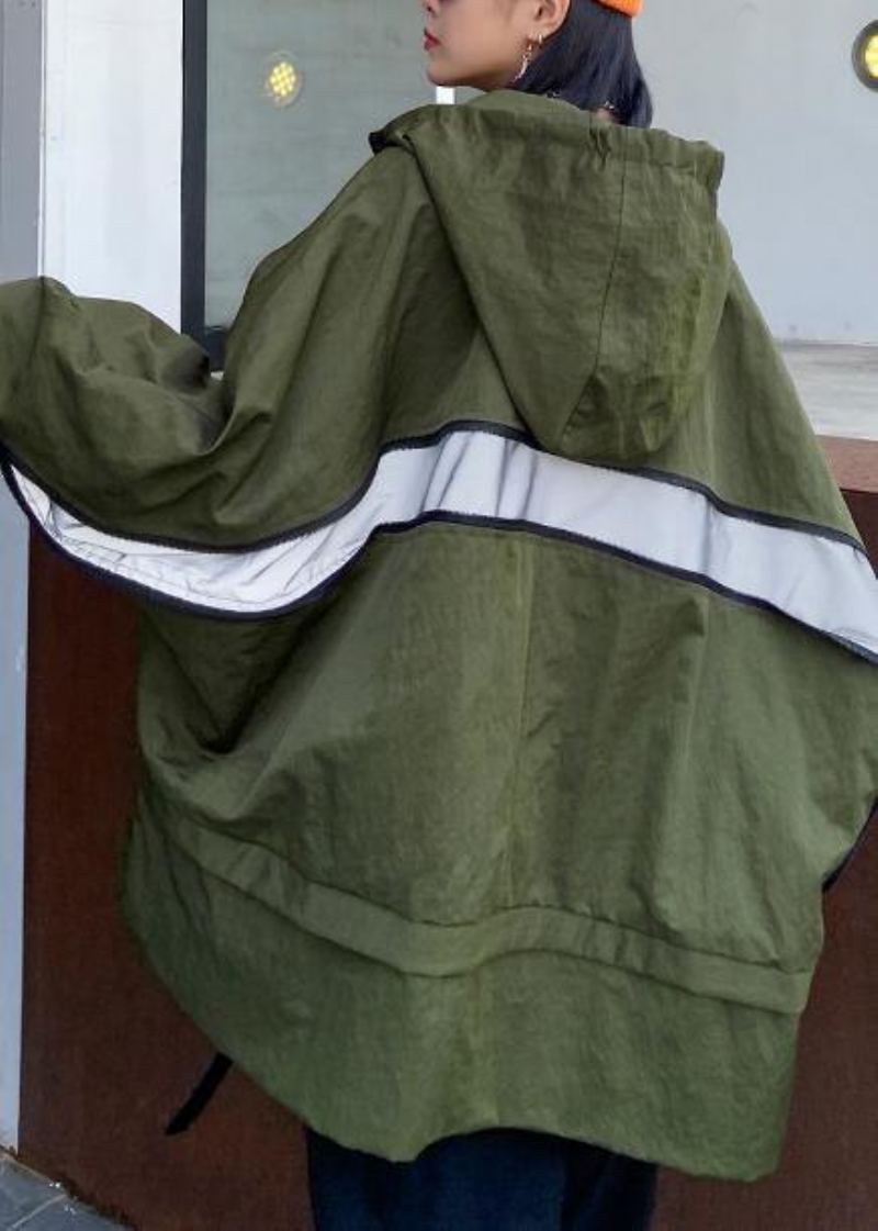 Poches À Capuche Uniques Manteau D'automne À La Mode Baggy Vert Armée - Vert Armée