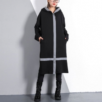 Robe De Voyage Noire Élégante Grande Taille Avec Poches Fines À Capuche En Coton Mélangé