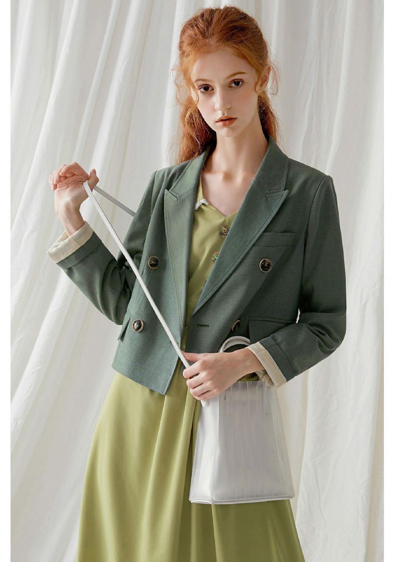 Robes Double Poitrine En Coton Vert Français Grue Manteau D'automne Chemisiers - Manteaux d'hiver femmes