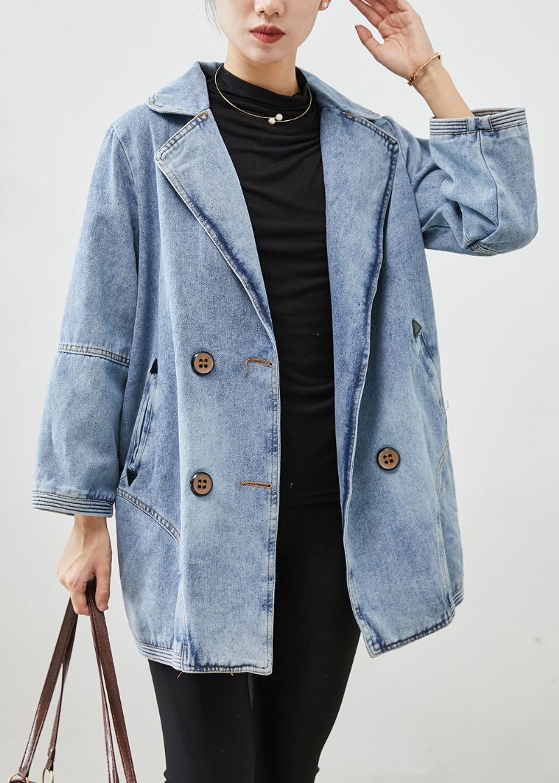 Simple Bleu Clair Double Boutonnage Patchwork Vestes En Jean Automne