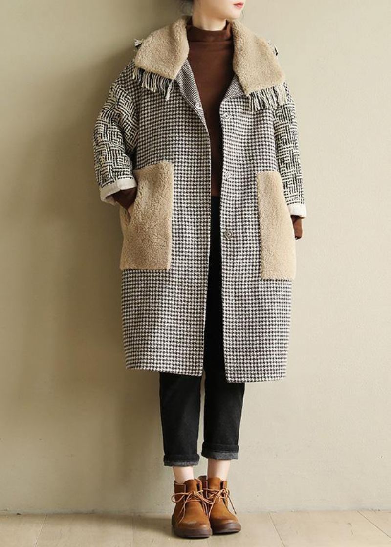 Simple Grandes Poches Grande Taille Patchwork Boîte Manteau À Carreaux Vêtements D'extérieur Quotidiens - Manteaux d'hiver femmes