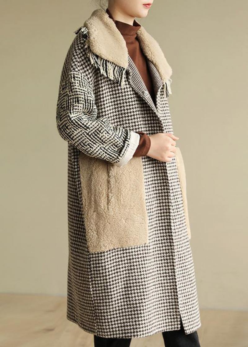 Simple Grandes Poches Grande Taille Patchwork Boîte Manteau À Carreaux Vêtements D'extérieur Quotidiens - Manteaux d'hiver femmes