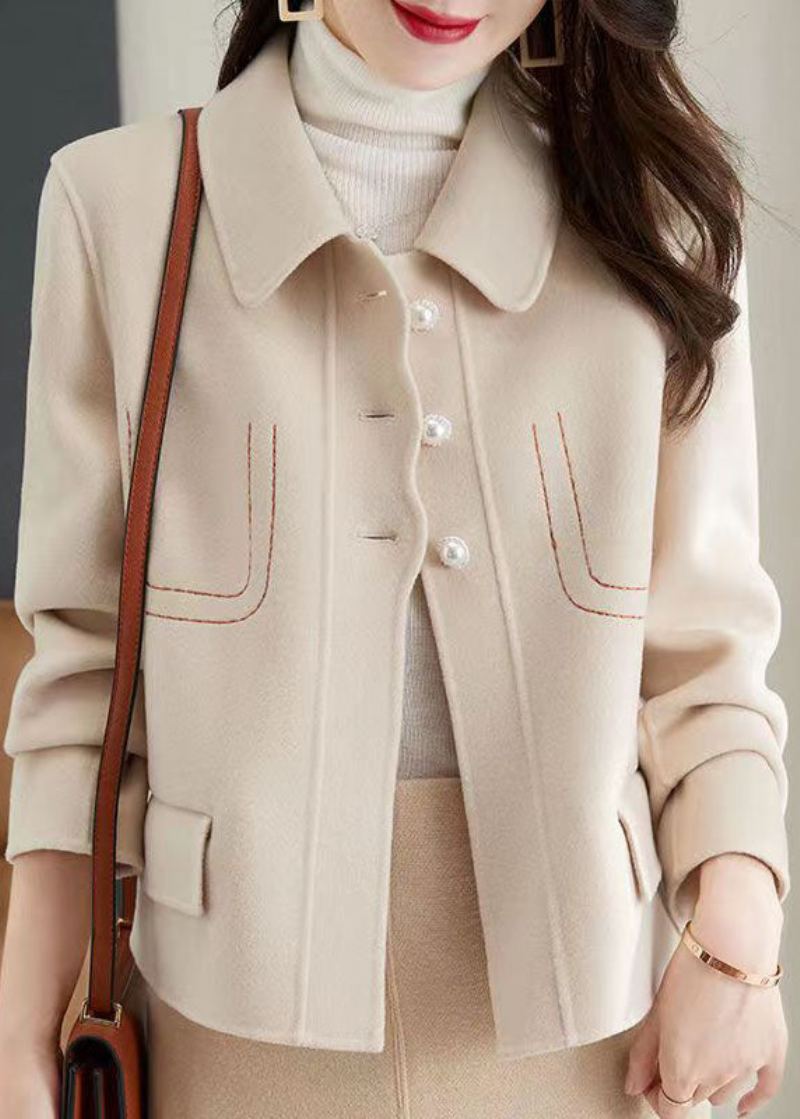 Style Beige Col Claudine Patchwork Veste En Laine Automne